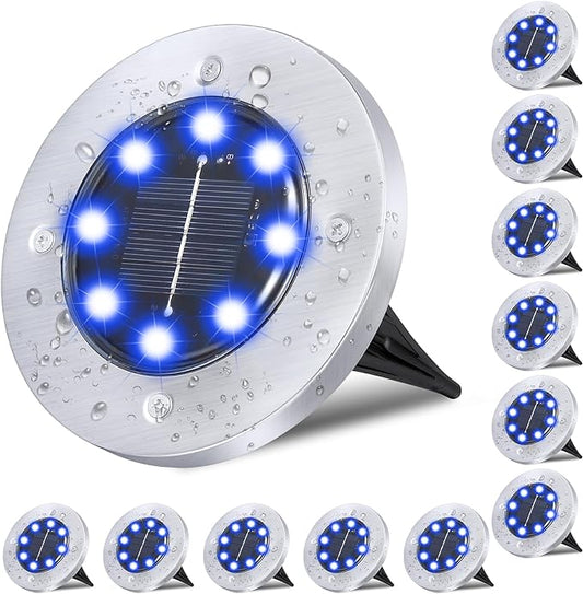 Solar Ground Lights, Waterproof Solar Garden Lights, Upgraded Outdoor Garden Waterproof Bright in-Ground Lights, Landscape Lights for Pathway,Yard,Deck,Lawn,Patio,Walkway (12 Pack Blue Light)
