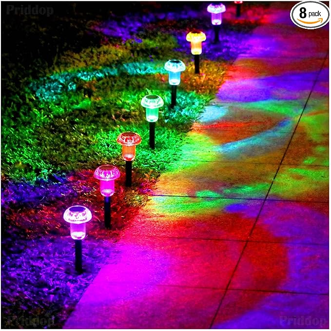 Solar Lights Outdoor Pathway Lights 8 Pack LED Waterproof Color Changing Mushroom for Garden Landscape Path Lawn Yard Decor
