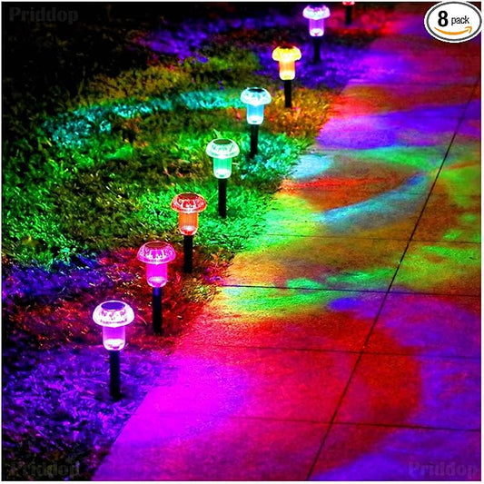Solar Lights Outdoor Pathway Lights 8 Pack LED Waterproof Color Changing Mushroom for Garden Landscape Path Lawn Yard Decor