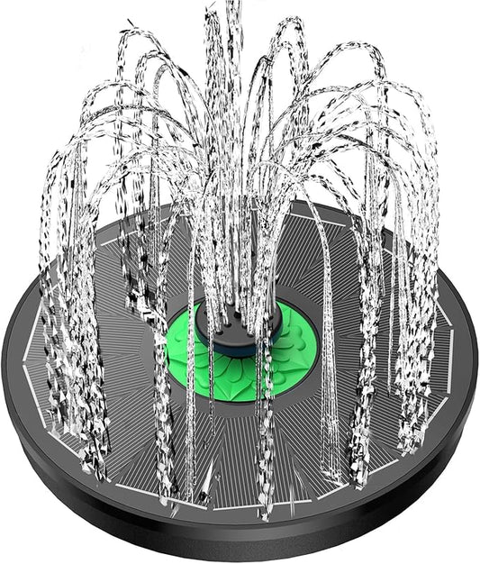 Solar Fountain Full Glass Panel No Battery, 3.5W Solar Bird Bath Fountains with 4 Fixed Rods & 7 Nozzles, Solar Fountain Pump for Bird Bath, Garden, Pond, Pool, Patio (Black Panel)