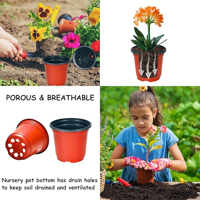4 Inch 200 Pack Plastic Nursery Pots with Drainage Holes,Plastic Seed Starting Pots Come with 200 Pcs Labels, Reusable Seedling Flower Plant Container for Succulents, Seedlings, Transplanting