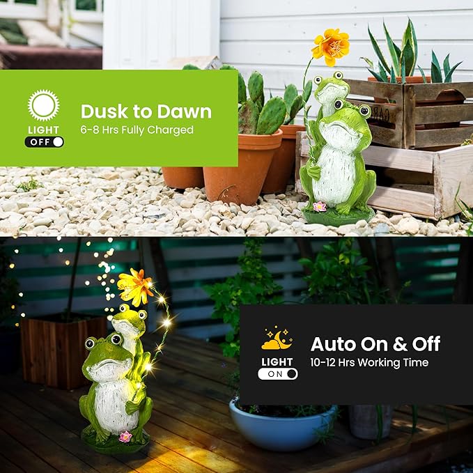 GIGALUMI Solar Garden Decor Flower Umbrella Frog Statues Outdoor, Birthday Gifts for Women, Gifts for Mom Grandma Senior Elder, Elephant Ornament for Balcony, Garden, Patio, Yard, Lawn