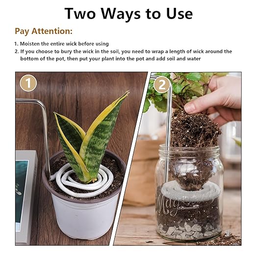 2Pcs Self-Watering Wick System, Stainless Steel Plant Automatic Watering Device with Self Watering Capillary Wick Cord, Passive Lazy Automatic Drip Irrigation for House Plants (S)