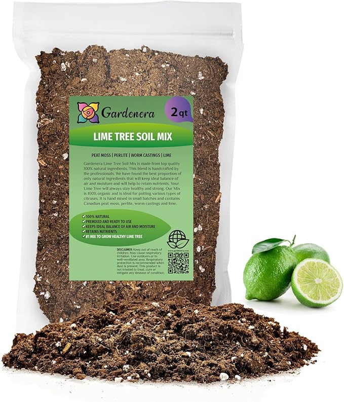 Gardenera's Premium Lime Soil Mix - Fast-Draining Potting Soil for Growing and Repotting Citrus Aurantifolia - 2 Quart