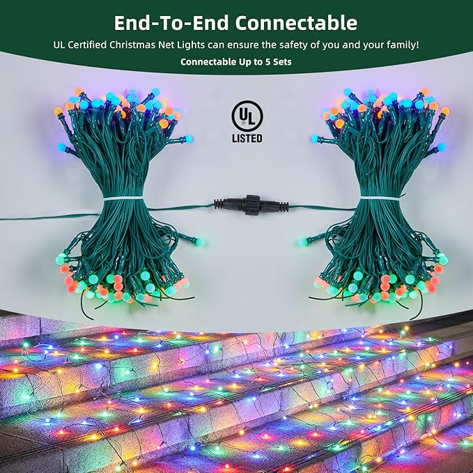 Led Net Lights Christmas Lights Outdoor Multicolor Christmas Net Lighting with 121Led Mini Globe Lights 5ftx5ft, Outdoor Indoor Fairy Mesh Net Lights for Christmas Trees, Bushes, Shrubs Decorations