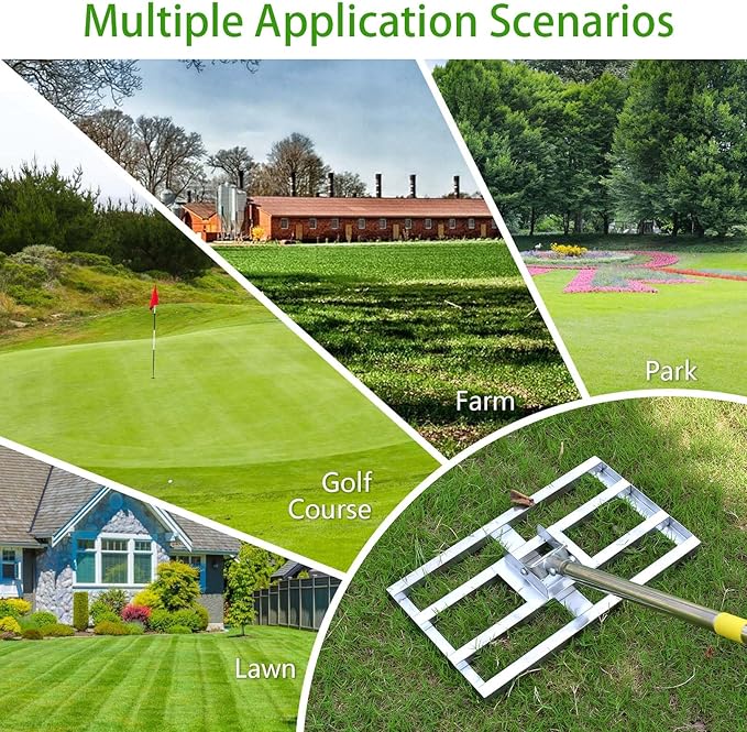 Scalebeard Lawn Leveling Rake,6FT 17 X10In Lawn Leveling Tool, Effort Saving & Adjustable Handle Heavy Duty Lawn Leveler for Yard Garden Golf Course Dirt Leveler