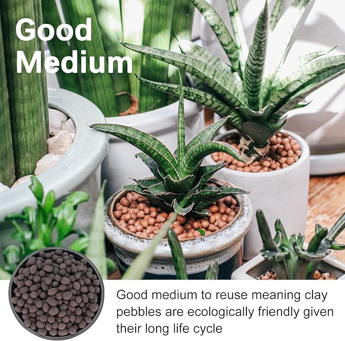 5LB LECA Explanded Clay Pebbles, 14-16mm Lightweight Clay Aggregate for Hydroponic Growing, Premium Grow Media for Orchids, Aquaponics Plants and Horticultural Drainage, Black