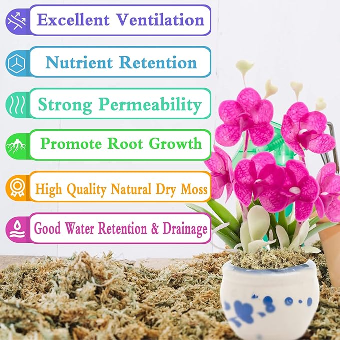 Legigo 1.2LBS Premium Sphagnum Moss for Plants- 20QT Natural Succulent Carnivorous Plant Moss Dried, Long Fiber Orchid Moss for Orchid Repotting Succulent Sarracenia Potted Plants Gardening & Reptiles