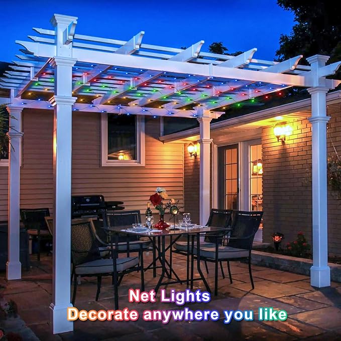 Net Lights Outdoor Mesh Lights, 360 LED Christmas Net Lights Plug in with Remote, 12x5 ft Extendable 8 Modes Net Lights Waterproof with Green Wire for Bushes Gazebo Lawn Patio Garden Tree (Multicolor)
