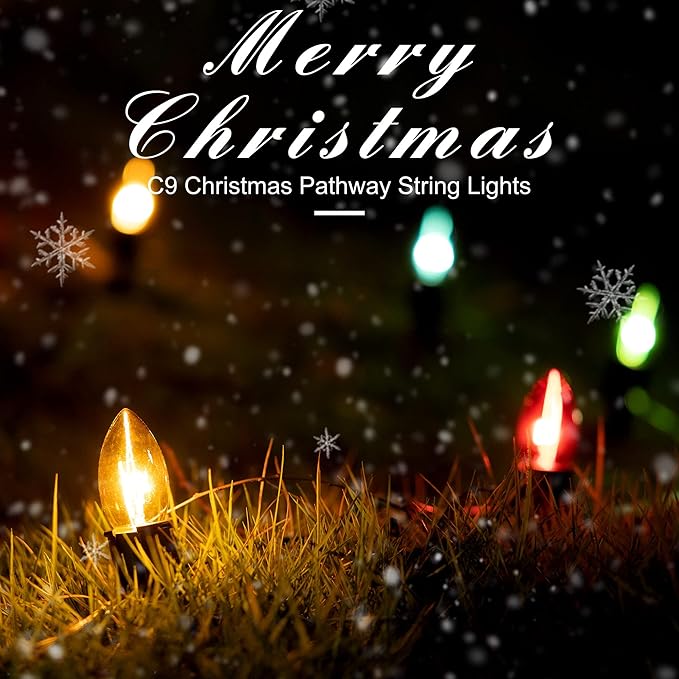 Christmas Pathway Lights Outdoor 29ft, 25 Packs C9 Christmas Walkway Lights with Stakes for Outside, Multicolor Xmas Pathway Lights for Christmas Outdoor Decorations