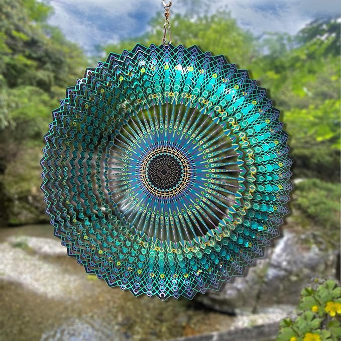 FONMY Wind Spinner Mandala Starry Sky 12 inch 3D Stainless Steel Laser Cut Metal Art Geometric Pattern - Hanging Wind Spinner, Kinetic Yard Art Decorations - Indoor/Outdoor Décor