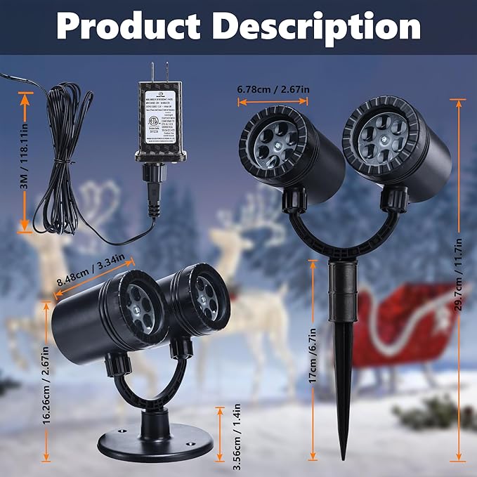 Snowflake Christmas Projector, LED Snow Lamp with Timer for Indoor/Outdoor Decor