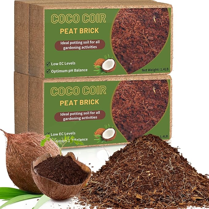 Coco Coir Bricks for Plants 5.6LBS, All Natural Organic Compressed Coconut Coir Fiber, Easy to Expand, Low EC, pH Balanced, Ideal for Vegetables, Herbs, Flowering Plants (4 Pcs)
