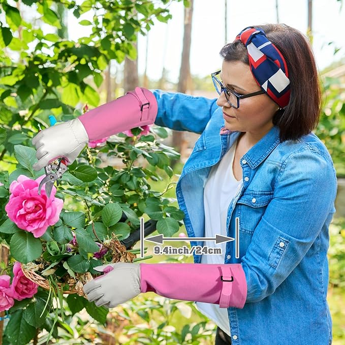 Long-Gardening-Gloves for Women/Men - Thorn Proof Rose Pruning Gloves Heavy Duty Gauntlet-L