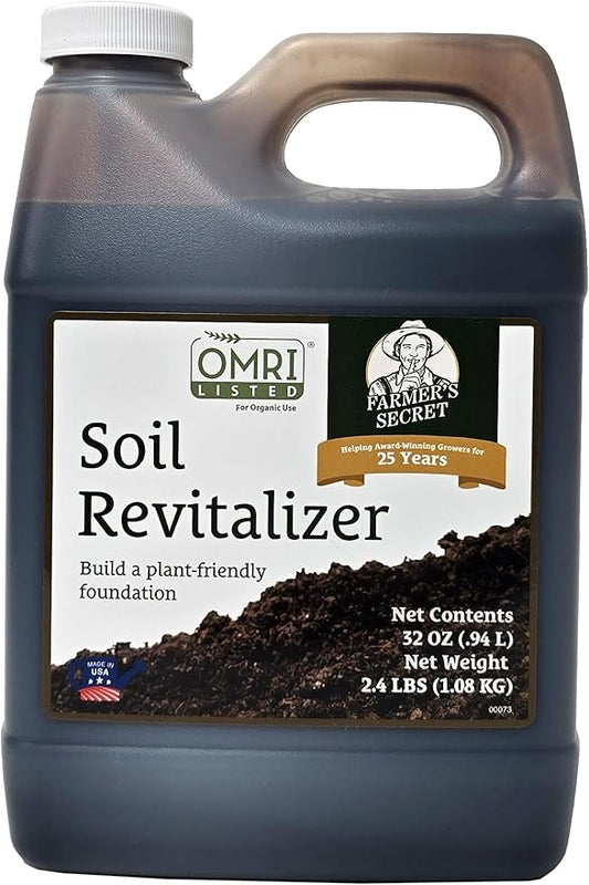 Farmer’s Secret Soil Revitalizer (32oz) - Organic (OMRI Listed) Soil Health Booster - Liquid Compost Soil Amendment - Activated Humic Acid - Liquid Compost Soil Amendment