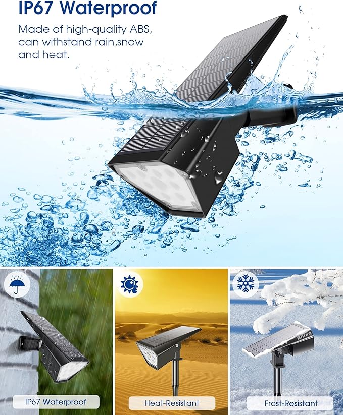 Biling Solar Spot Lights Outdoor, 2-in-1 Solar Landscape Lights with 12 LED Bulbs - Solar Powered, Adjustable Wall Lights for Patio, Pathway, Yard, Garden, Driveway, Pool - White (2pack)