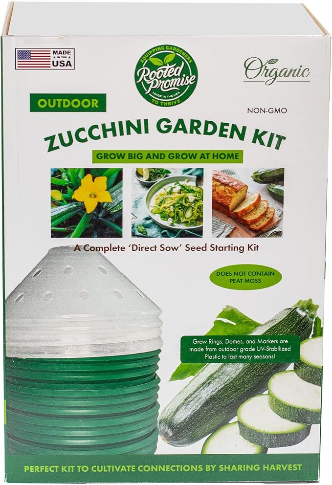 Zucchini Garden Kit with Grow Rings, Greenhouse Germination Domes, Seeds, Markers, Instructions – Gardening Gift for Mom, Teachers, Women, and Men – Made in USA