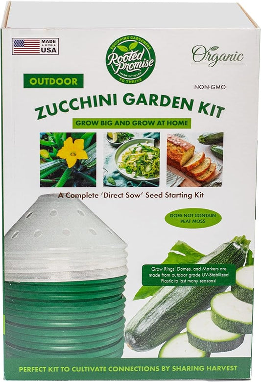 Zucchini Garden Kit with Grow Rings, Greenhouse Germination Domes, Seeds, Markers, Instructions – Gardening Gift for Mom, Teachers, Women, and Men – Made in USA
