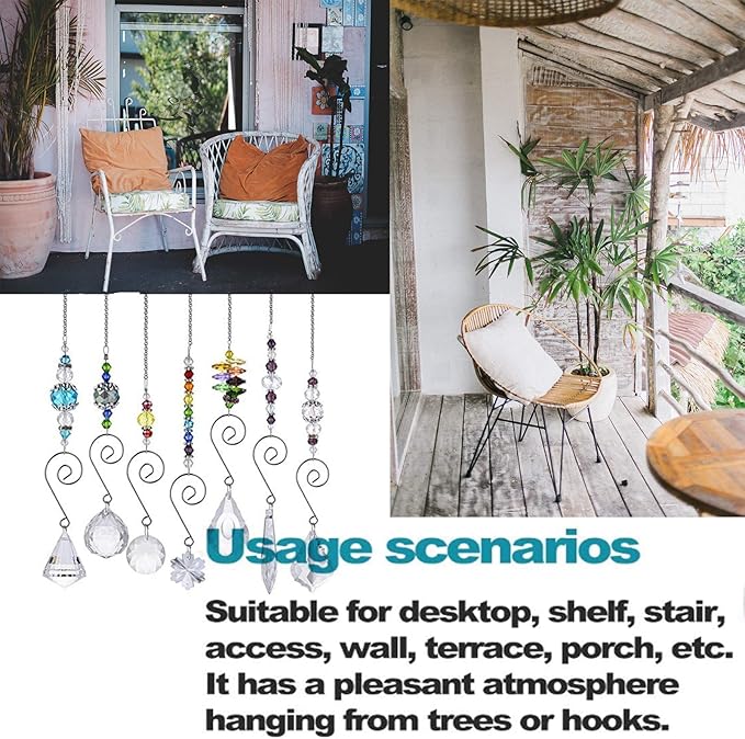 H&D HYALINE & DORA Set 7 Crystal Rainbow Suncatcher Glass Bead Chain Fengshui Hanging Pendant for Window Garden Party