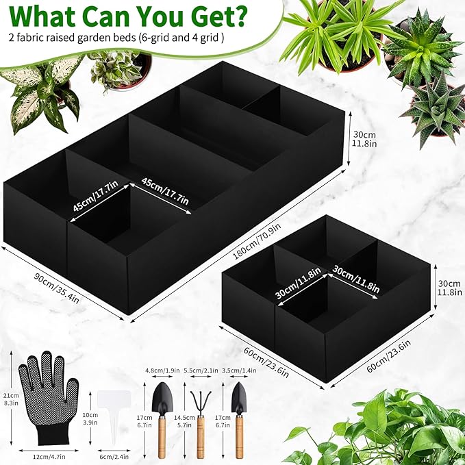 Fabric Raised Garden Bed, Large Garden Grow Bags Rectangle Breathable Planting Containers with 4 Grids Reusable Heavy Pot Garden Tools for Vegetables Flowers Plants (6ft x3ft x1ft, 128 Gallon Vol.)