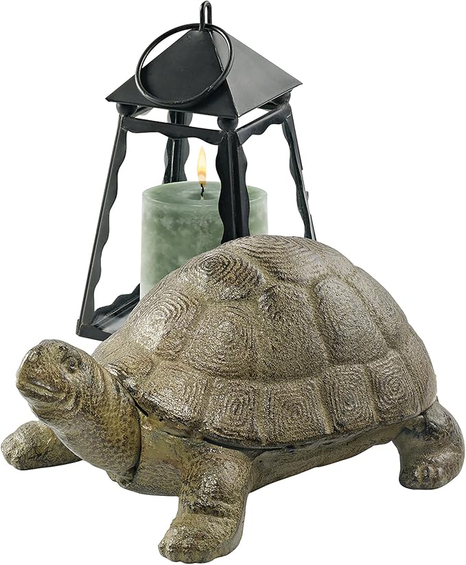 Design Toscano Aesop's Turtle Ornament Garden Tortoise Animal Statue, 10 Inches Wide, Cast Iron, Verdigris Finish