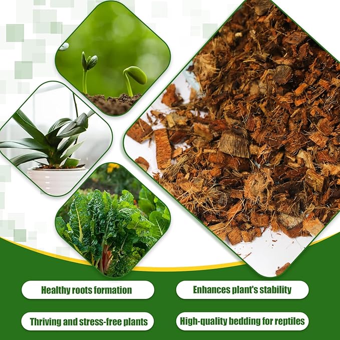 Coco Chips Substrate 2.2 LBS, Organic Coconut Husk Brick with Low EC and pH Balanced, Easy to Expand Coco Coir Mulch Medium for Garden Flowers & Reptile Bedding (2 Pcs)