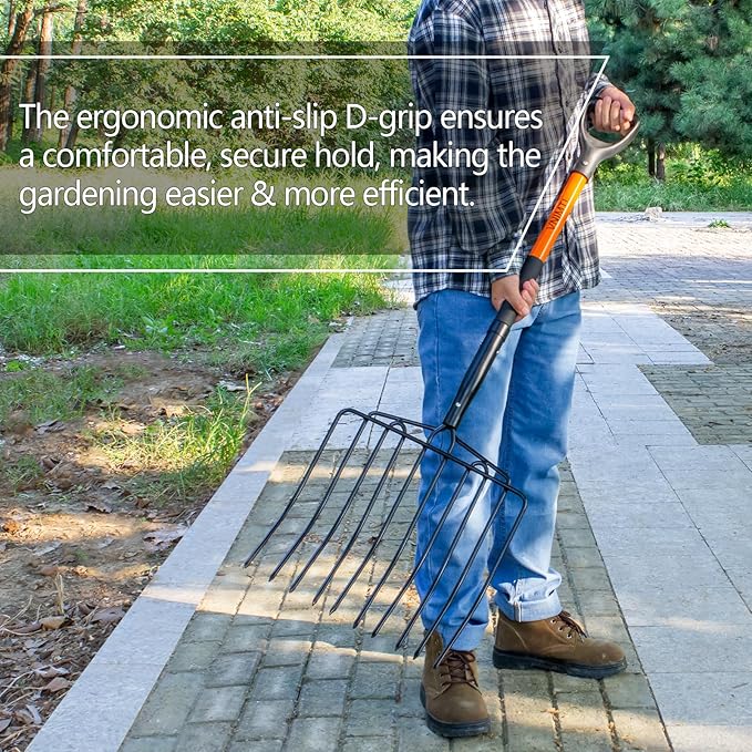 Pitch Fork for Gardening, 10 Tines Wide Pitch Fork with Fiberglass Handle, Heavy Duty Pitch Fork for Bedding, 45 Inches