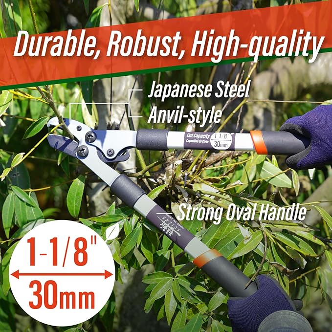 SUIZAN Anvil Hand Loppers 18" - Professional Japanese Branch Cutter Lightweight Compact Tree Trimmer Gardening Tools