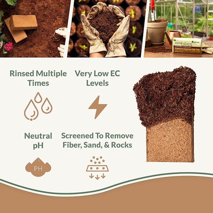 Coco Bliss 650gm Bricks (5-Pack) - Organic Coco Coir for Plants - OMRI-Listed Coco Coir for Garden Soil & Potting Mixes - Coconut Fiber Mixes with Potting Soil for Indoor Plants & Outdoor Plants