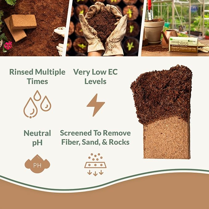 Coco Bliss Coco Coir Bricks (250gm Bricks, 10-Pack) - Organic Coco Coir for Plants - OMRI-Listed Coconut Coir for Plants - Coconut Coir Bricks - Coco Peat for Plants, Garden Soil, & Organic Mulch