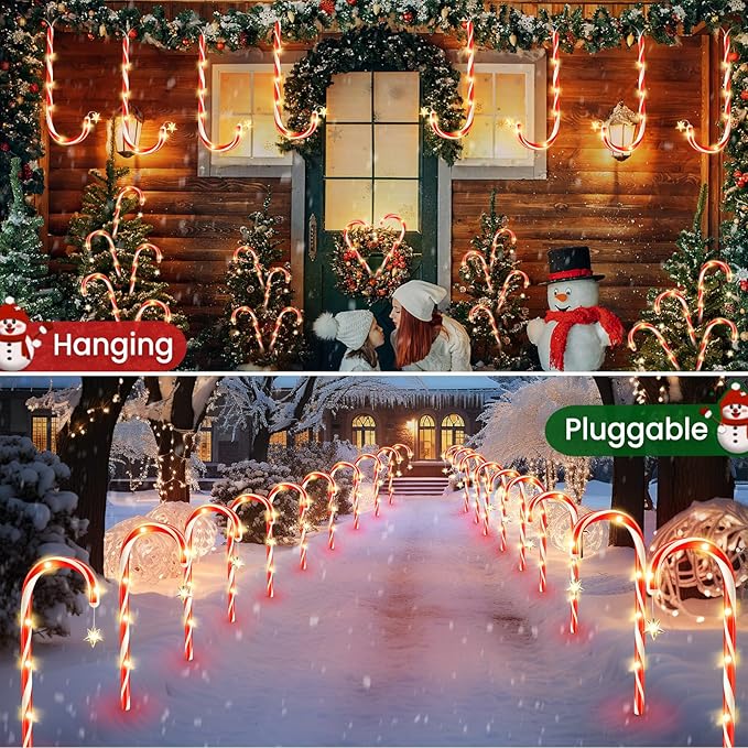 WdtPro Outdoor Christmas Decoration, 12 Pack 28.3FT Solar Powered 72 LED Christmas Candy Cane Lights with Stakes, 10 Lighting Modes Waterproof Christmas Lights Outside Decorations for Yard, Garden