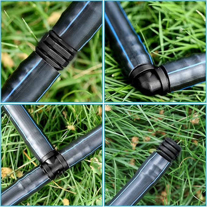 Maitys 8 Pieces Drip Irrigation Barbed Tee Fittings 1/2 Inch Universal Barbed Tee Fittings Connectors Drip Plastic Soaker Hose Connectors Hose End Stop, Black(Mixed)