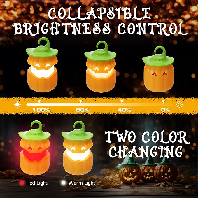 EverBrite 3-Pack Halloween Pumpkin Lantern, Collapsible Jack O Lantern Lights, Two Color Changing, Light up Pumpkin Outdoor for Halloween Party Decoration, Battery Included