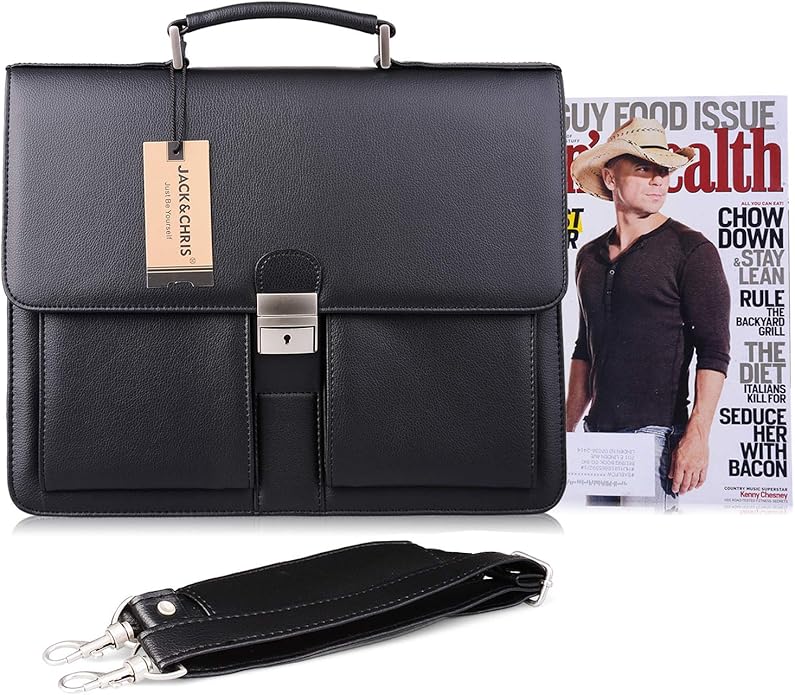 Jack&Chris Mens New PU Leather Attache Briefcase Traditional Messenger Lawyer Bag, MBYX015