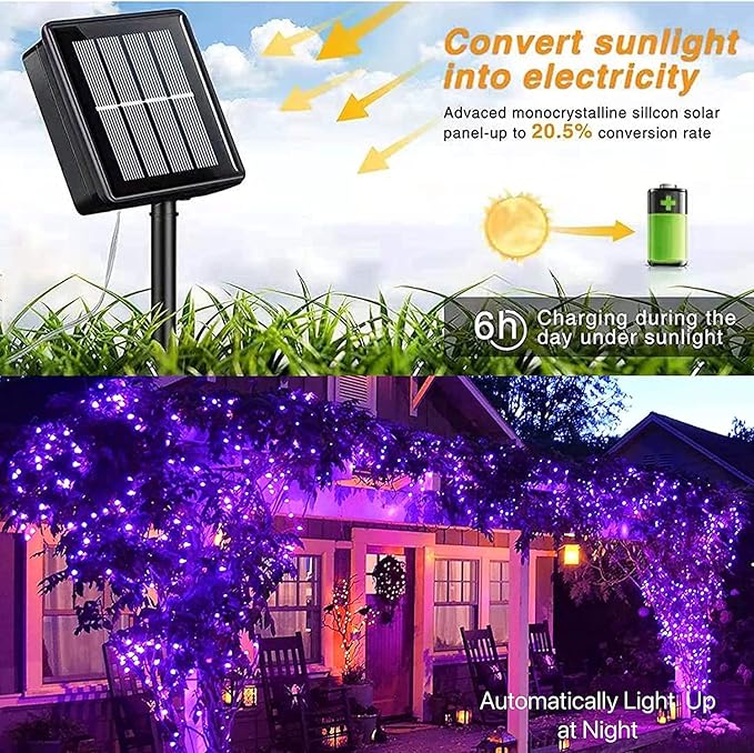YEGUO 4 Pack Purple Solar Fairy Lights Outdoor Waterproof, Each 33ft 100 LED String Lights 8 Modes Silver Wire