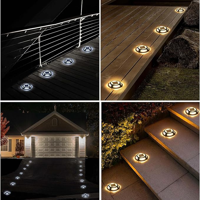 Solar Driveway Lights Outdoor - Solar Deck Lamp 2PCS Driveways Dock Lights IP68 Waterproof Outdoor Warning Step lamp for Sidewalk Garden(Cool White/Warm White) (2)