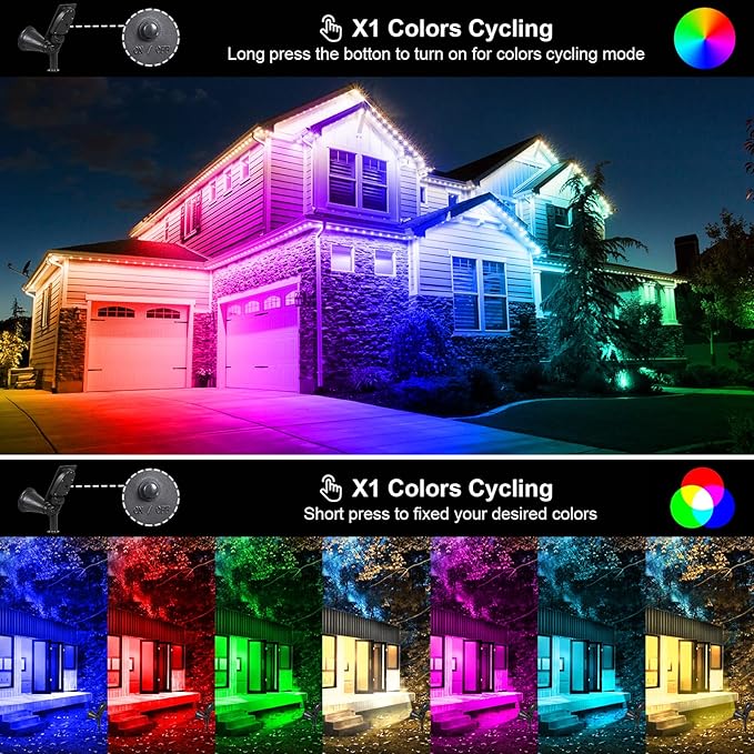 T-SUNUS Halloween Solar Landscape Spotlights Color Changing, Christmas Solar Spot Lights Outdoor Waterproof IP55 Adjustable for Yard Lighting Wall Lights Auto On/Off for Pathway Garden 2 Pack