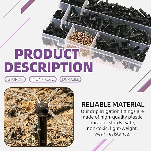 Swpeet 380Pcs 6 Types Barbed Connectors Irrigation Fittings with 7mm Single Wire Hose Clamp Kit, Straight Barbs, Single Barbs, Tees, lbows, End Plug, 4-Way Coupling Drip Irrigation Barbed Connectors