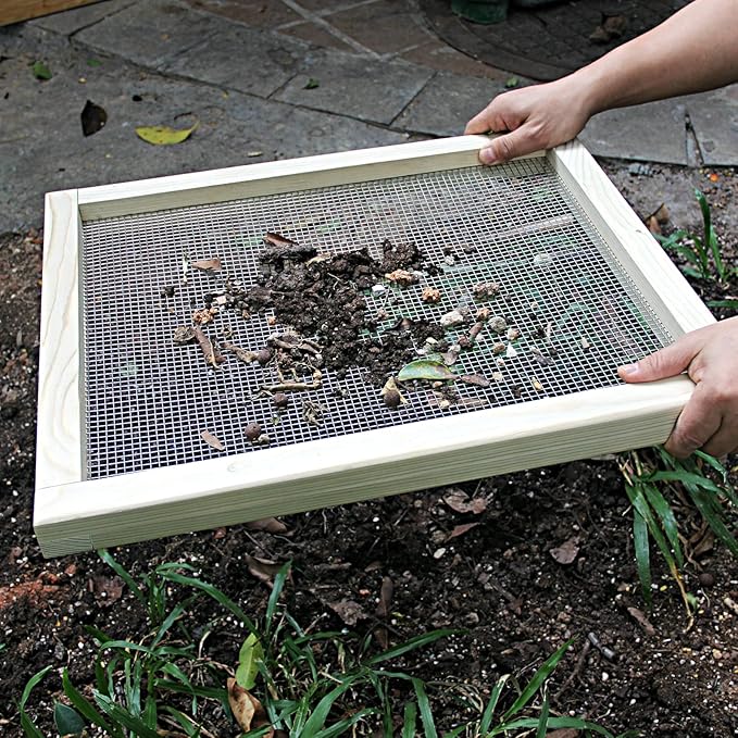 CTSC Soil Sifter for Garden, Compost Sifter, Garden Sieve, Wood Dirt Sifter, Rock Sifter with Stainless Steel Welded Wire Mesh(1/4")