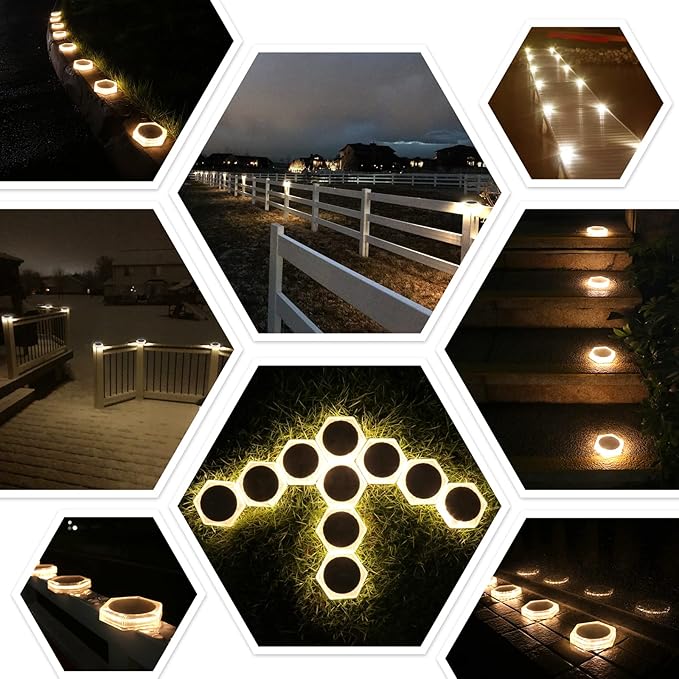 YiLaie Solar Deck Lights Outdoor Auto On/Off, Post Dock Lights Solar Powered Warm White Solar Driveway Lights Markers Waterproof(4 Pack)