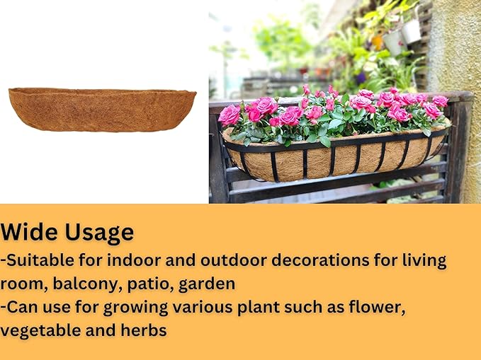 Maxona 30 inch 2 Pack Trough Rectangular Coco Liner for Window Box Planter: Thick Coconut Coir to Support The Soil Replacement for Wall Hanging Basket, Rectangle Pre-Formed Fiber Husk, Garden Fence