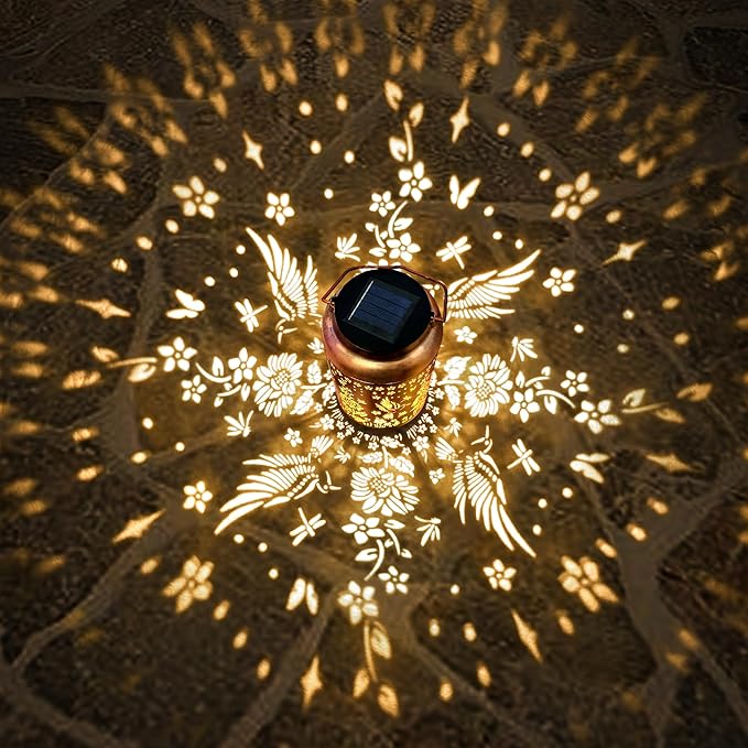 Outdoor Solar Waterproof Lantern Bee Garden Decorative Lights Hanging Solar Lights for Patio, Balcony, Backyard, Porch as Gift for Mom and Grandma (Hummingbird Flowers)