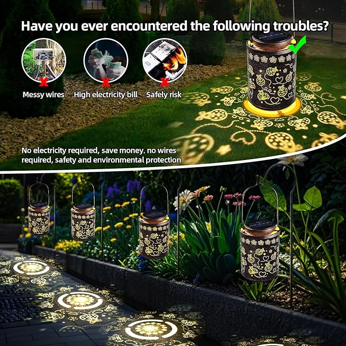Solar Lanterns Outdoor Waterproof Ladybug Garden Decor, Hanging Metal Lights for Yard, Patio, Backyard, Porch, Fence, Ideal Gift for Women, Mom, Grandma, Birthday & Mother’s Day