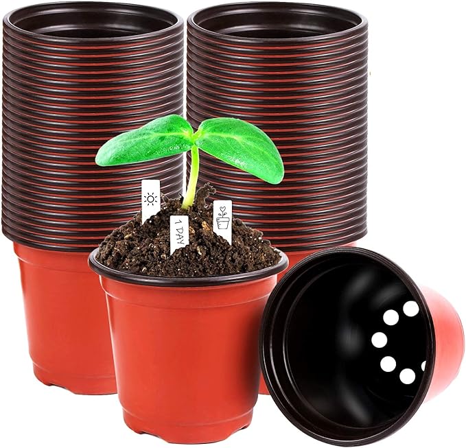 Augshy 220 Pcs 4 Inch Plastic Plant Nursery Pots Seed Starting Pots Containers with 300 Labels for Succulent Seedling Cutting Transplanting