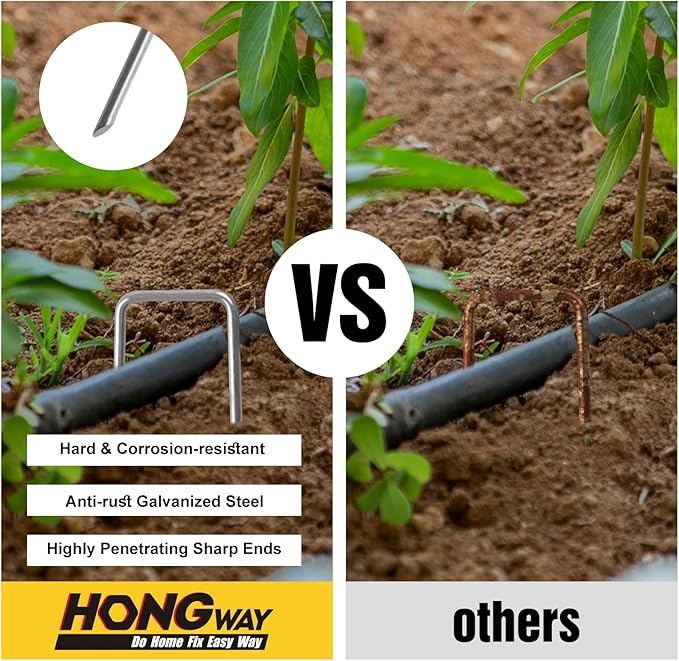 HongWay 120 Pack 6 Inch Landscape Staples 11 Gauge Garden Staples, Galvanized Garden Stakes U-Shaped Sod Pins, Lawn Yard Ground Fence Stakes for Anchoring Landscaping Fabric Irrigation Tubing