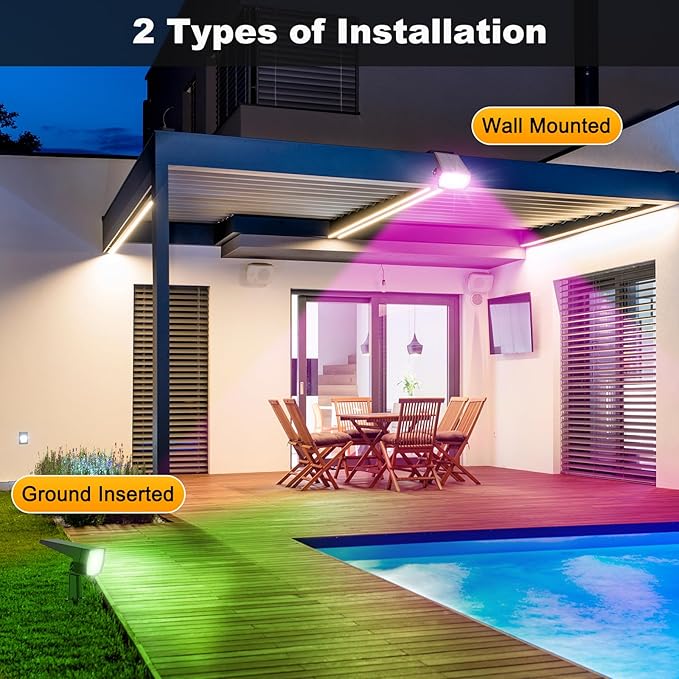 Fabrito Solar Color Changing Lights Outdoor, 9 Color Modes Landscape Spotlights, Dusk to Dawn Solar Powered Spot Lights for Outside, Solar Garden Lights for Yard, Pathway, Tree 4 Pack (Multicolor)