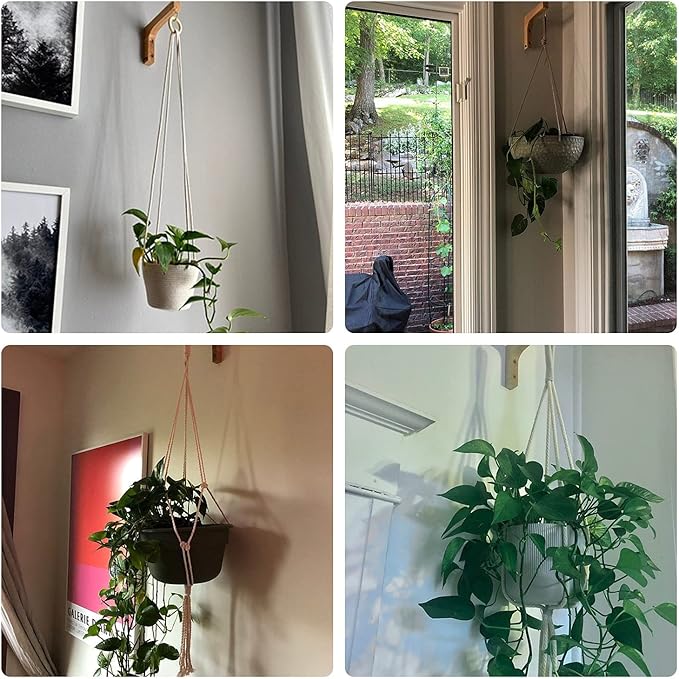 Jantens 2 Pack Hanging Plant Hook, Plant Hangers Indoor, Wooden Hanging Basket Hooks for Indoor Flower Baskets Pot Wind Chime Lanterns Planter