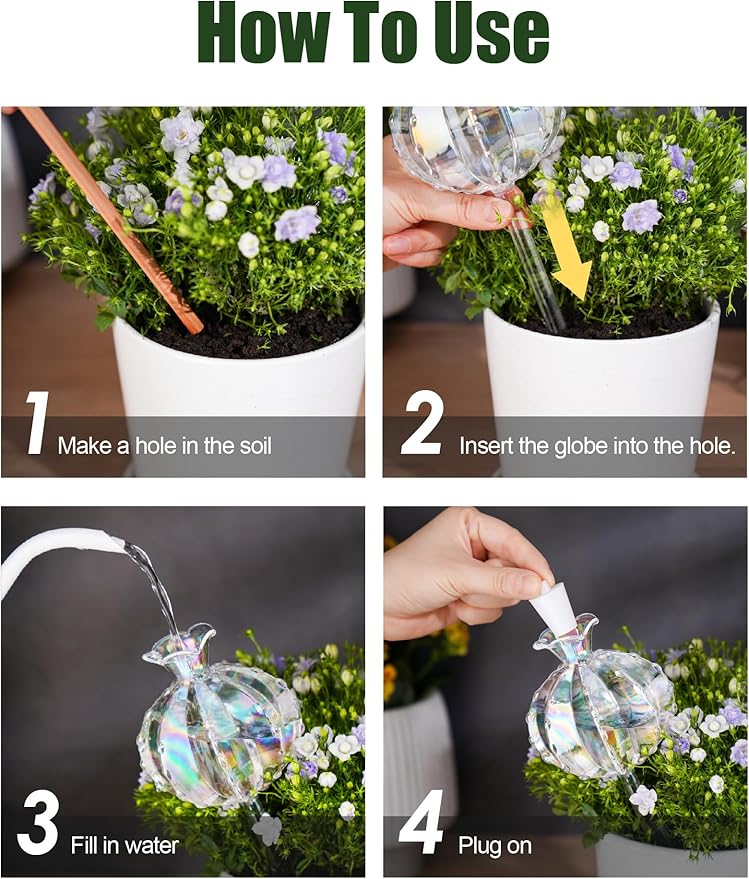 NiHome Iridescent Glass Cactus Plant Self-Watering Stakes (2 Large)