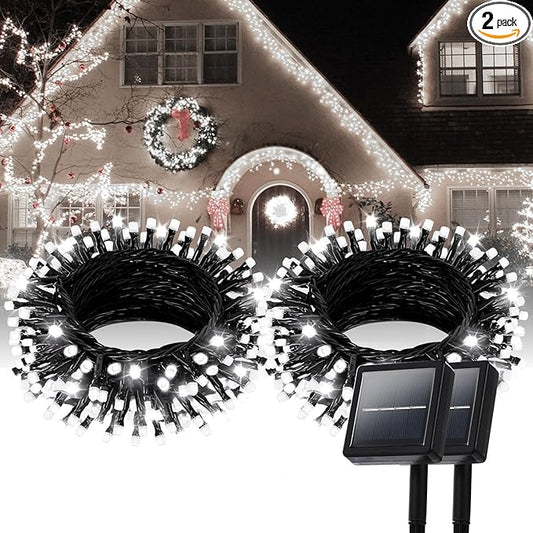 240 LED Solar String Lights for Outside, 2 Pack 55FT Outdoor Solar String Lights, Waterproof Solar Powered String Lights Outdoor with 8 Modes for Garden, Balcony, Wedding, Party (Cool White)