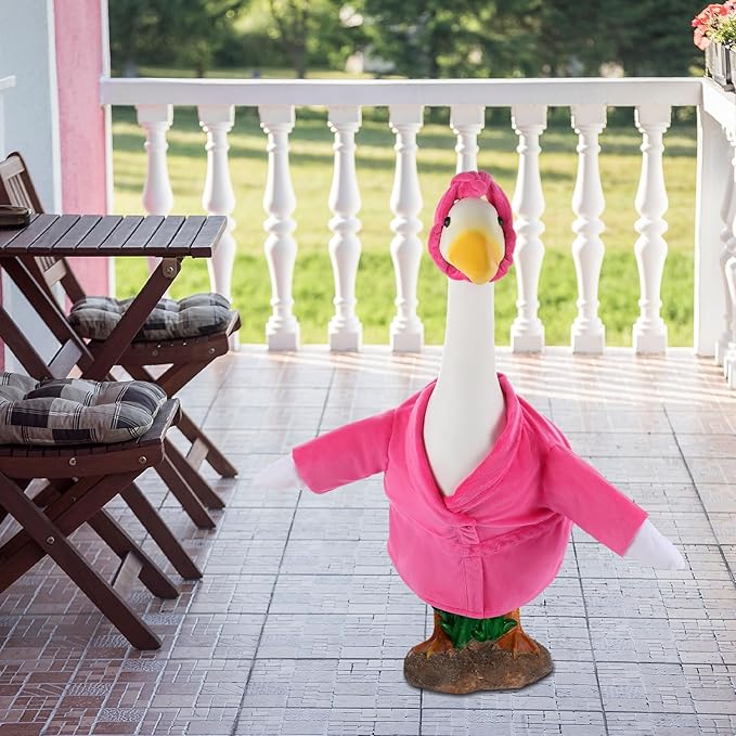 Christmas Lady Goose Outfit Bathrobe Porch Clothes for 23'' Cement Goose Outdoor Garden Yard Patio Statue Halloween Costume Decoration(Pink)